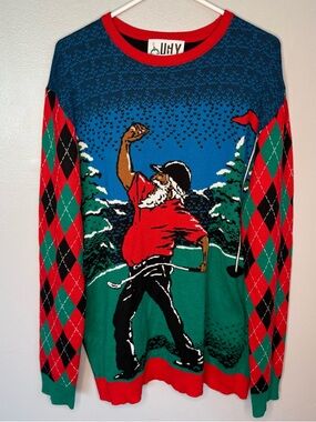 Ugly Christmas Party Men's Crewneck in Blue, Red, Green and Black